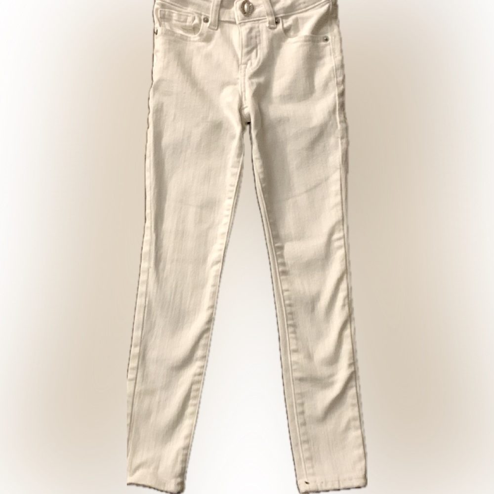 Cat & Jack white skinny jeans Girl’s 6X pants stretch rhinestone snap NEW S XS